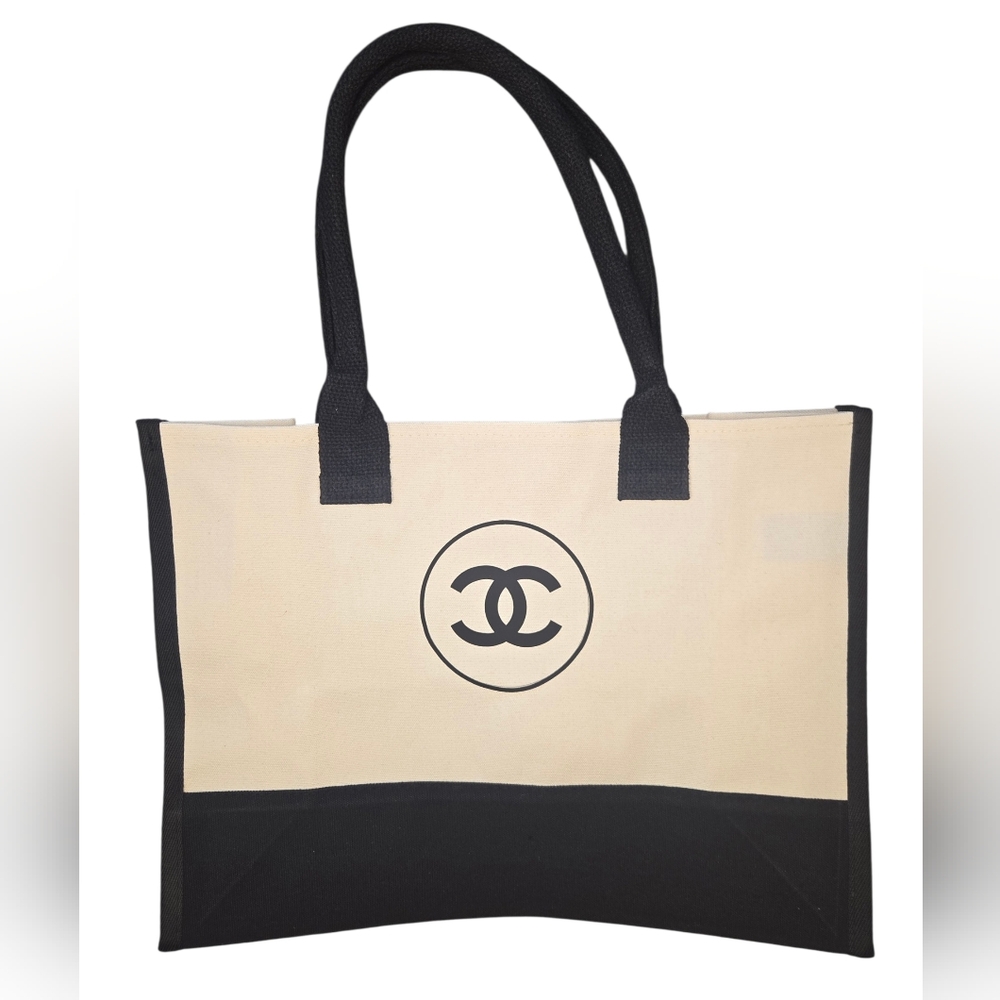 CHANEL Beaute Cream and Black Canvas Tote - VIP - Picture 2 of 4